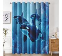 Générique Rideau Occultant Baleine Orque, Rideaux et Draperies Intérieurs Vie Marine Lot de 2, Rideau Salon Chambre Fenetre à Oeillets, L 117 x H 183 cm D&P18
