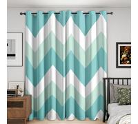 Générique Rideau Occultant Blanc Bleu Sarcelle Chevron 2 Pièces, L 117 x H 137 - Rideaux Fenetre Imprimé Rayures Rayé Decoration Chambre, Salon, Draperies Intérieurs à Oeillets DP111