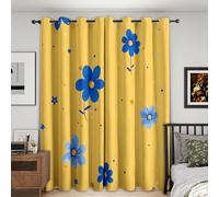 Générique Rideau Occultant Bleu Fleurs 2 Pièces, L 140 x H 180 - Rideaux Fenetre Imprimé Jaune Mignon Fleur Decoration Chambre, Salon, Draperies Intérieurs à Oeillets S&M-511