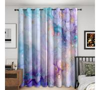 Générique Rideau Occultant Bleu Violet Marbre 2 Pièces, L 140 x H 260 - Rideaux Fenetre Imprimé Abstrait Decoration Chambre, Salon, Draperies Intérieurs à Oeillets SP199