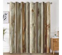 Générique Rideau Occultant Bois Brun Clair Salon, Rideaux Thermiques à Oeillets, Grain de Bois Rustique Decoration Chambre Fenetre, Lot de 2 Draperies Intérieurs 117x137 cm (L x H) L-C&7