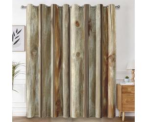 Générique Rideau Occultant Bois Brun Clair Salon, Rideaux Thermiques à Oeillets, Grain de Bois Rustique Decoration Chambre Fenetre, Lot de 2 Draperies Intérieurs 117x137 cm (L x H) L-C&7