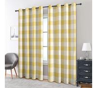 Générique Rideau Occultant Carreaux Jaune et Blanc, Lot de 2 Rideaux Occultant Thermique Isolant à Oeillets, Motif Plaid Ferme Vichy, Decoration Chambre Salon Fenetre, 140 L x 240 H (8f-J)