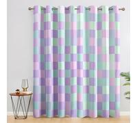 Générique Rideau Occultant Carreaux Pastel, Lot de 2 Rideaux Occultant Thermique Isolant à Oeillets, Motif Vichy Géométrique Plaid, Decoration Chambre Salon Fenetre, 75 L x 166 H H127X-D