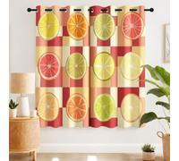 Générique Rideau Occultant Cartoon Moderne Salon Moderne Thermique Isolant Anti Froid Polyester 2 Pièces 117 x 137 CM Rideaux De Fenêtre Fruit Échiquier pour Chambre Cuisine Décoration