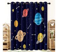 Générique Rideau Occultant Cartoon Thermiques, Lot de 2 Rideaux Espace Planètes Cosmos Constellations Draperies Opaque à Oeillets Enfant De Fenêtre pour Chambre à Coucher Salon, 140 X 245 cm (L x H)