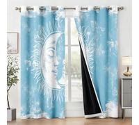 Générique Rideau Occultant Céleste Blanc Chambre, Rideaux Lune Soleil Bleu Salon, Thermique à Oeillets Fenêtre Decoration, Opaque Draperies 2 Pièces, 140 x 180 cm (L x H) E-D57