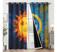 Générique Rideau Occultant Céleste Chambre, Rideaux Soleil et Lune Salon, Thermique à Oeillets Fenêtre Decoration, Opaque Draperies 2 Pièces, 117 x 228 cm (L x H) E-D57