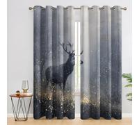 Générique Rideau Occultant Cerf, Rideaux Thermiques Motif Chasse Faune Animaux Sauvages pour Decoration Salon Chambre, Lot de 2 Draperies Intérieurs à Oeillets, 140x180 (LxH) D&3439