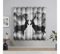 Générique Rideau Occultant Cerf Salon, Rideaux Thermiques à Oeillets, Animaux Peinture À L'Encre Noir et Blanc Decoration Chambre Fenetre, Lot de 2 Draperies Intérieurs 140x260 cm (L x H) Q-D43