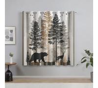 Générique Rideau Occultant Chalet Rustique Salon, Rideaux Thermiques à Oeillets, Ours Cerf Forêt Ouest Decoration Chambre Fenetre, Lot de 2 Draperies Intérieurs 140x160 cm (L x H) Q-D31