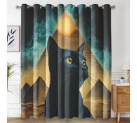 Générique Rideau Occultant Chat Noir, Rideaux Motif Pyramide égyptienne pour Decoration Salon Chambre Fenetre, Draperies Intérieurs à Oeillets Lot de 2, L 140 x H 280 cm K10