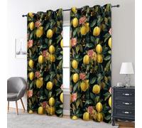 Générique Rideau Occultant Citron Fruit, Rideaux à Oeillets Thermique pour Chambre Salon, Motif Feuillage Vert Fleur, L 140 x H 200, 2 Pièces, Decoration Maison - R373