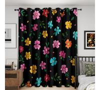 Générique Rideau Occultant Colorée Fleur 2 Pièces, L 140 x H 160 - Rideaux Fenetre Imprimé Vert Feuille Fleuris Decoration Chambre, Salon, Draperies Intérieurs à Oeillets O-S104