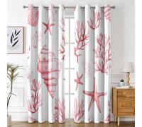 Générique Rideau Occultant Conque Corail, Rideaux Motif Étoile de Mer, Lot de 2 Rideau et Draperies Intérieurs à Oeillets, Rideaux pour Cuisine Chambre Salon, 140x240 cm (LxH) K-J15