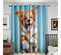 Générique Rideau Occultant Corgi, Lot de 2 Rideaux Occultant Thermique Isolant à Oeillets, Motif Mignon Chien, Decoration Chambre Salon Fenetre, 75 L x 166 H (N-296)