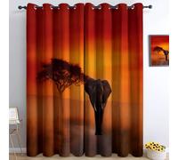 Générique Rideau Occultant Coucher De Soleil Africain Arbre À Acacia Éléphant L 140 X H 245 cm, Occultants Polyester Rideaux Salon Moderne Orange Rideaux De Cuisine À Oeillets