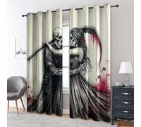 Générique Rideau Occultant Couple Squelette Gothique 2 Pièces, L 117 x H 137 - Rideaux Fenetre Imprimé Faucheuse Crâne Sombre Decoration Chambre, Salon, Draperies Intérieurs à Oeillets LN#38