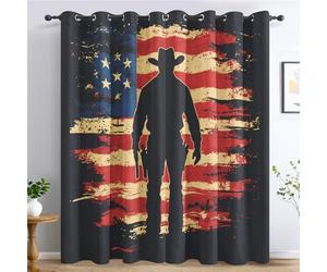 Générique Rideau Occultant Cowboy de L'Ouest, Rideaux Drapeau Américain Sud-Ouest, Rideau Thermique Anti Froid pour Salon Chambre Decoration, Lot de 2 Draperies Intérieur 75x166 cm PW&30
