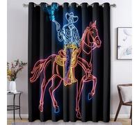 Générique Rideau Occultant Cowboy Néon, Rideaux Motif Art Western, Lot de 2 Rideau et Draperies Intérieurs à Oeillets, Rideaux pour Cuisine Chambre Salon, 140x180 cm (LxH) K-J36