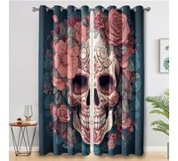 Générique Rideau Occultant Crâne de Rose, Rideaux Motif Tête de Mort Sucre pour Decoration Salon Chambre Fenetre, Draperies Intérieurs à Oeillets Lot de 2, L 140 x H 280 cm K9