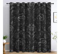 Générique Rideau Occultant Damas Noir Salon, Rideaux Thermiques à Oeillets, Fleur Baroque Vintage Decoration Chambre Fenetre, Lot de 2 Draperies Intérieurs 140x240 cm (L x H) L-C&65