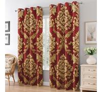 Générique Rideau Occultant Damas Rouge et Or Salon, Rideaux Thermiques à Oeillets, Floral Baroque Victorien Decoration Chambre Fenetre, Lot de 2 Draperies Intérieurs 140x260 cm (L x H) L-C&39