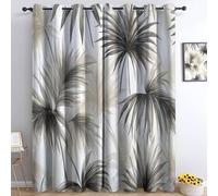 Générique Rideau Occultant Dessin De Plante Feuilles De Palmier L 140 X H 245 cm, Occultants Polyester Rideaux Salon Moderne Blanc Rideaux De Cuisine À Oeillets