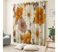 Générique Rideau Occultant Dessiné À La Main Rétro Boho Fleurs, Lot de 2 Rideaux Thermique Isolant à Oeillets 117 X 229 cm (L x H), Drapés Crème pour Salon Chambre Salle À Manger