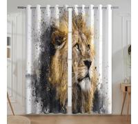 Générique Rideau Occultant, Douceur d'IntérieurAnti Froid et Chaleurà OeilletsChambre Maison Salon IntérieursBlancRéaliste Aquarelle Lion140 L x 180 H cm.