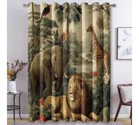 Générique Rideau Occultant Éléphant Lion Girafe, Rideaux Motif Animaux Jungle Tropicale, Lot de 2 Rideau et Draperies Intérieurs à Oeillets, Rideaux pour Cuisine Chambre Salon, 140x260 cm (LxH) K-J27