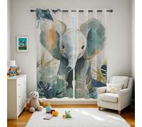 Générique Rideau Occultant Éléphant, Motif Jungle Tropicale, Rideaux Thermiques à Oeillets pour Chambre Salon, Animaux Sauvages Lot de 2 Décoration de Fenêtre 140x200 (LxH)