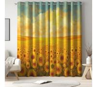 Générique Rideau Occultant en Microfibre Doux - L 117 x H 137 cm, 2 Panneaux, Rideaux à Oeillets, Isolant et Thermique, pour Chambre et Salon, Jaune, Paysage Lumineux Champ De Fleurs