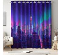 Générique Rideau Occultant en Microfibre Doux - L 140 x H 220 cm, 2 Panneaux, Rideaux à Oeillets, Isolant et Thermique, pour Chambre et Salon, Bleu, Bande Dessinée Paysage Ville