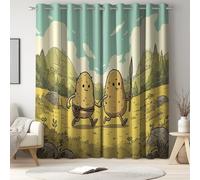 Générique Rideau Occultant en Microfibre Doux - L 140 x H 240 cm, 2 Panneaux, Rideaux à Oeillets, Isolant et Thermique, pour Chambre et Salon, Vert, Dessin Animé Campagne Pomme De Terre