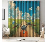 Générique Rideau Occultant en Microfibre Doux - L 140 x H 260 cm, 2 Panneaux, Rideaux à Oeillets, Isolant et Thermique, pour Chambre et Salon, Bleu, Dessin Animé Campagne Moto