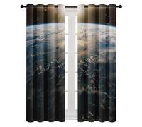 Générique Rideau Occultant Espace, Rideau Thermique Motif Univers Terre Planète, Rideaux Chambre Salon Fenetre, Lot de 2 Rideaux et Draperies à Oeillets 140L X 200H cm