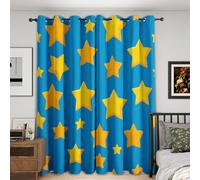 Générique Rideau Occultant Étoile, Lot de 2 Rideaux Occultant Thermique Isolant à Oeillets, Motif Bleu Jaune Étoiles, Decoration Chambre Salon Fenetre, 75 L x 166 H (G-636)