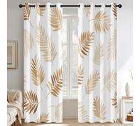 Générique Rideau Occultant Feuille de Palmier Dorée Salon, Rideaux Thermiques à Oeillets, Feuilles Plante Tropicale Decoration Chambre Fenetre, Lot de 2 Draperies Intérieurs 117x183 cm (L x H) Q-D10