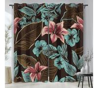 Générique Rideau Occultant Feuille de Palmier Tropicale, Fleurs Hibiscus Rideaux et Draperies à Oeillets pour Salon Chambre, Lot de 2 Rideau Isolant Thermique Jungle Exotique, 140x200 cm LxH T94tw