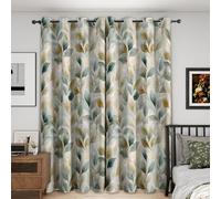 Générique Rideau Occultant Feuille, Lot de 2 Rideaux Occultant Thermique Isolant à Oeillets, Motif Feuilles Aquarelle, Decoration Chambre Salon Fenetre, 140 L x 180 H Rc5048