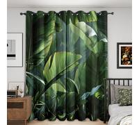 Générique Rideau Occultant Feuille Tropicale 2 Pièces, L 117 x H 137 - Rideaux Fenetre Imprimé Feuilles Vertes 4d Decoration Chambre, Salon, Draperies Intérieurs à Oeillets GJ111
