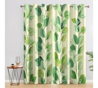 Générique Rideau Occultant Feuille Vert, Rideaux et Draperies Intérieurs Feuilles Aquarelle Lot de 2, Rideau Salon Chambre Fenetre à Oeillets, L 140 x H 220 cm D&P15