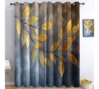 Générique Rideau Occultant Feuilles d'or L150 x H280 cm Rideaux Occultants Opaque imprimés 3D, Rideaux Oeillets Isolant Thermiques Chambre Salon Cuisine, Lot de 2