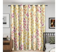 Générique Rideau Occultant Feuilles, Lot de 2 Rideaux Occultant Thermique Isolant à Oeillets, Motif Jaune Rose Aquarelle, Decoration Chambre Salon Fenetre, 140 L x 160 H Rc1539