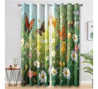 Générique Rideau Occultant Fleur Sauvage, Rideaux Motif Papillon Marguerite Printanier pour Decoration Salon Chambre Fenetre, Draperies Intérieurs à Oeillets Lot de 2, L 117 x H 183 cm K8