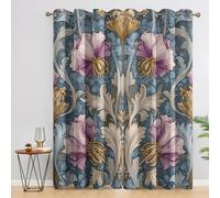 Générique Rideau Occultant Fleur Style Morris, 140 x 160 (LxH) 2 Pieces, Opaque 95%, Motif Feuille Floral Violet, Rideaux Fenetre Thermiques à Oeillets, Decoration Maison Salon Chambre GFC168