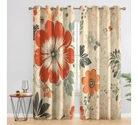 Générique Rideau Occultant Fleur Vintage, Rideaux Motif Fleur Rural, Lot de 2 Rideau et Draperies Intérieurs à Oeillets, Rideaux pour Cuisine Chambre Salon, 140x160 cm (LxH) K-J11