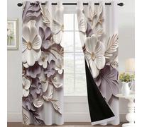 Générique Rideau Occultant Fleurs Blanches et Violettes 2 Pièces, L 140 x H 240 - Rideaux Fenetre Imprimé Fleur 3D Decoration Chambre, Salon, Draperies Intérieurs à Oeillets A&B-18
