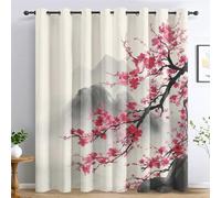 Générique Rideau Occultant Fleurs de Cerisier Japonaises, Rideaux Motif Chinois Oriental pour Decoration Salon Chambre Fenetre, Draperies Intérieurs à Oeillets Lot de 2, L 140 x H 200 cm K204